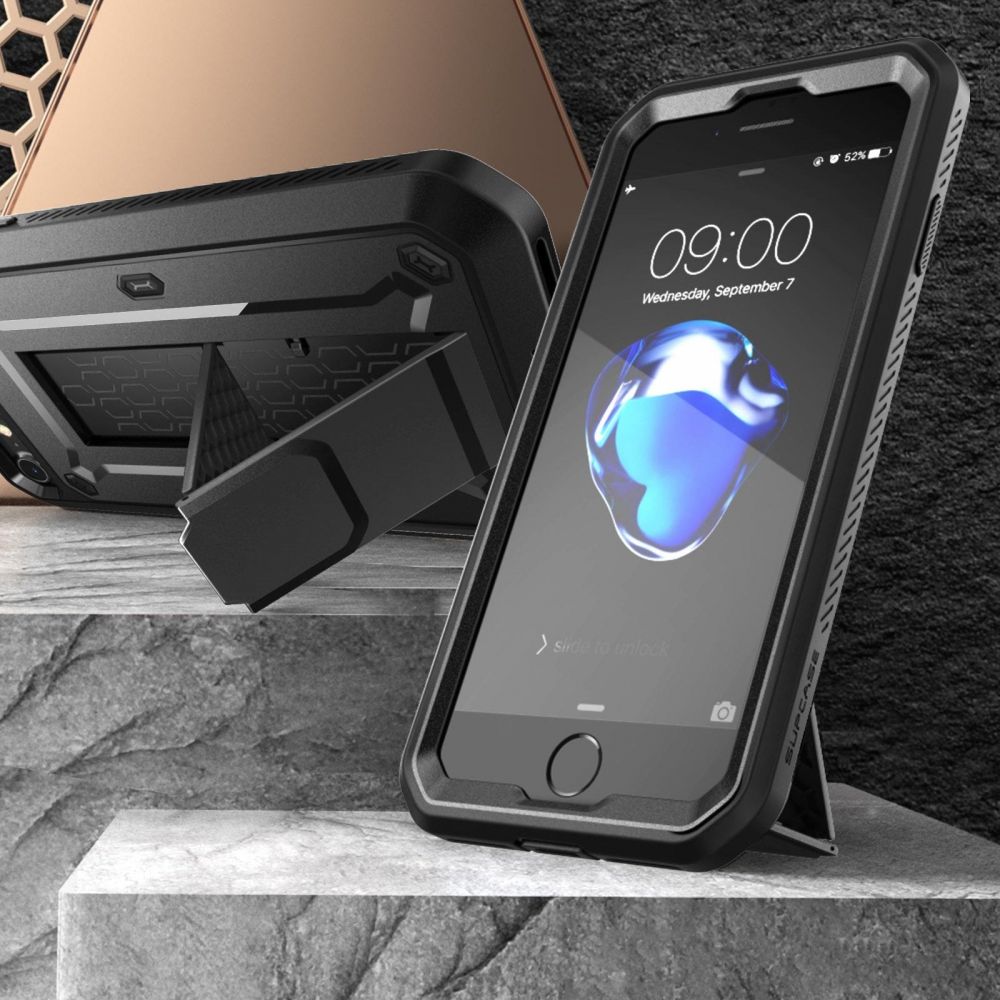 Etui pancerne z osłoną na ekran, z wbudowaną podstawką i kaburą z klipsem obrotowym Supcase Unicorn Beetle Pro do iPhone SE 2022 / 2020, 8 / 7